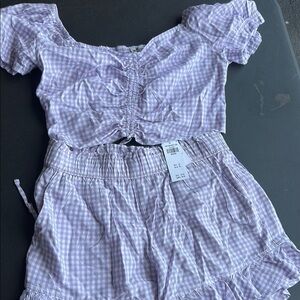 Purple Gingham Crop Top and Skirt Set